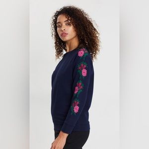 J. Crew Navy floral embroidered crewneck size Small